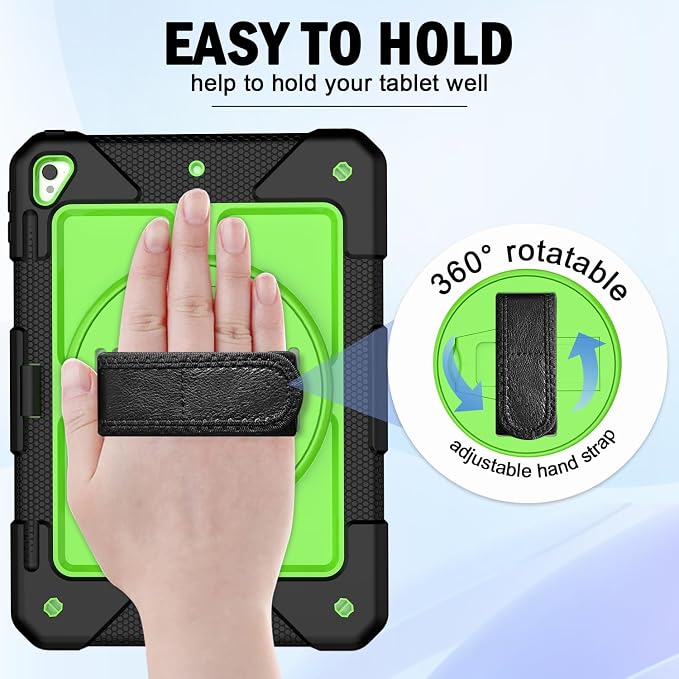 BMOUO Case for iPad 6th/5th Generation Case (9.7 inch 2018/2017) 360°Rotating Stand Hand/Shoulder Strap Shockproof iPad 9.7” Case for iPad Air 2 Black
