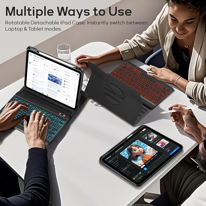 BLUTLOTUS Keyboard case for iPad 9th/8th/7th Generation 10.2 Inch - Backlit Wireless Detachable Folio Keyboard Cover with Pencil Holder for iPad 9th/8th/7th Gen Air 3rd Generation 10.5 Inch