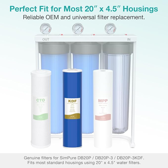 SimPure Whole House Water Filter Cartridges 20" x 4.5" GAC/KDF Carbon and Heavy