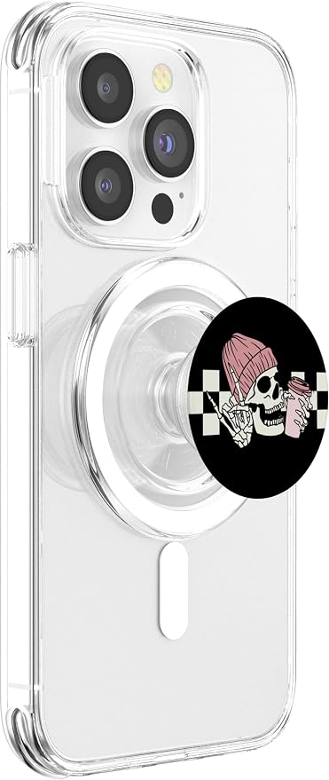 Skeleton Peace Sign Coffee Checkerboard PopSockets Adhesive PopGrip