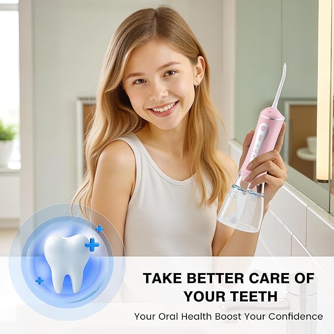 ZUAMEGURechargeable Water Flosser for Teeth Cleaning - Designed for Teeth, Portable Oral Irrigator, IPX7 Waterproof, Includes 5 Professional Tips - Ideal for Daily Oral Care and Family Travel Use
