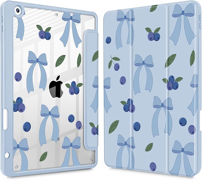 Tuiklol for iPad 10.2 inch 9th / 8th / 7th Gen 2021 2020 2019 Release Case | Built in Pencil Holder - TPU Protection Trifold Stand Stand Clear Back Tablet Cover With Auto Wake/Sleep Blue berries
