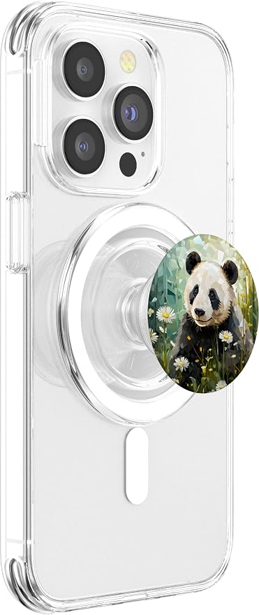 Panda in Flower Field Mosaic Style Art PopSockets MagSafe PopGrip for iPhone