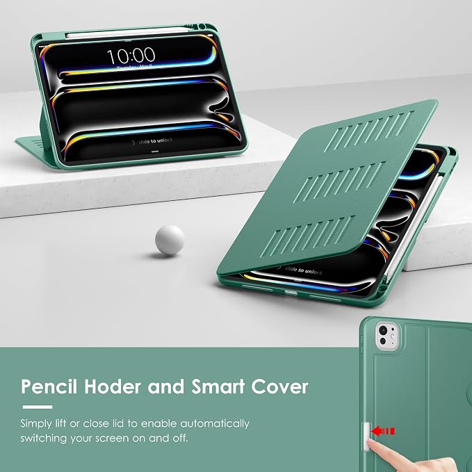 VIKESI Case for iPad Pro 11 inch (M5/M4) 2025/2024Multiple Angles Magnetic Stand CoverShockproof BackPencil Holderand Auto Sleep/WakeBlack