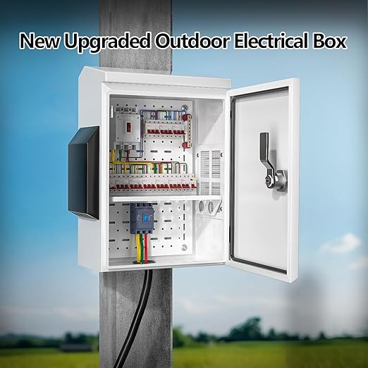 Outdoor Electrical Box, Cold-Rolled Steel Plate, Aluminum Alloy Back Beam, One-Piece Ventilation Design, IP65 Waterproof, Wall/Pole Mounted (17.6" x 13.8" x 7.9")