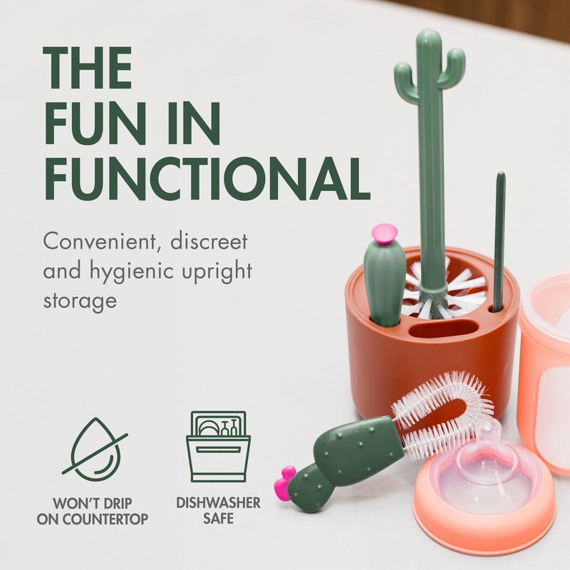 Boon Cacti Bottle Cleaning Brush Set, Terracotta , 4 Piece Set
