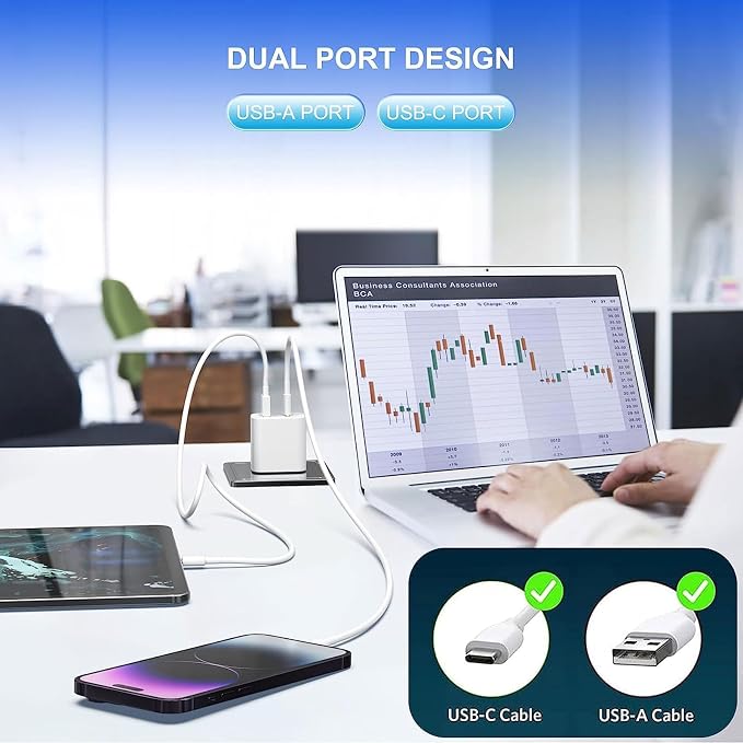 6 Pack USB C Charger Block20W USB-C &amp USB-A Port Charger，for i Phone 17/16/15/14/13/12/11/X/8 i Pad and More