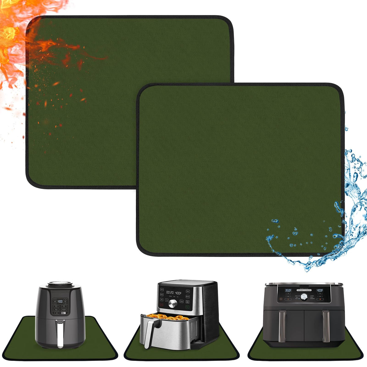 Amerbro 2 PCS Heat Resistant Mats for Countertop Air Fryer, 18x15in, Black