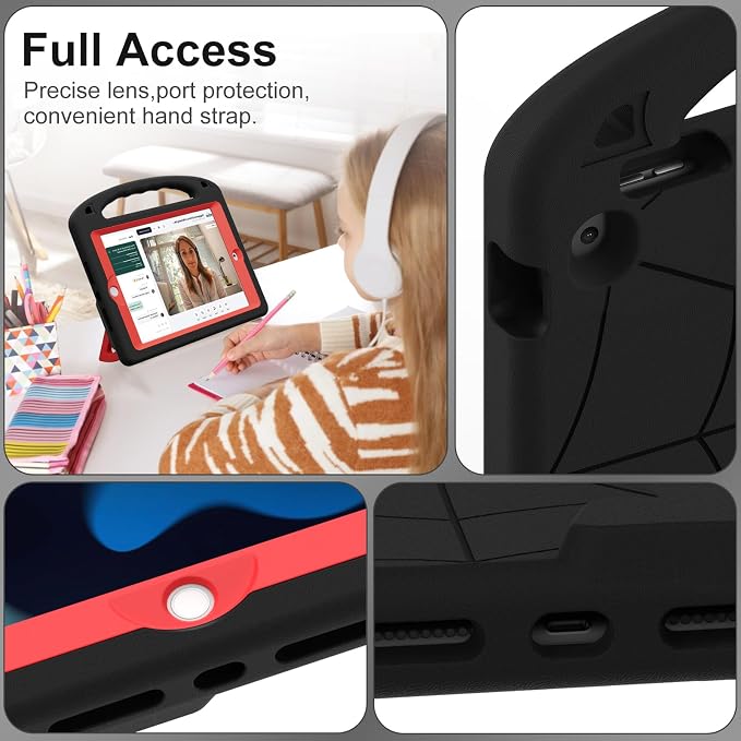 Kids Case for iPad 9th/8th/7th Gen. (10.2-inch 2021/2020/2019) | Shockproof Cover with Built-in Screen Protector and Stand Black