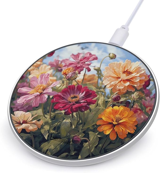 Colorful Flower Wireless Charger Portable Fast Charging Pad Lightweight Wireless Charging Pad 10W Slim Charging Station for Phone Charger Mat for Travel Home Office Desk