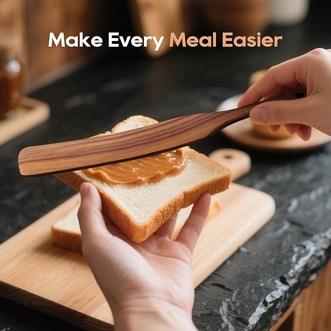 KLYRO 5 PCS Wooden Spatula Set, Natural Teak Wooden Spoons for Cooking, Nonstick Cookware Safe Kitchen Utensils Set, Durable & Elegant Cooking Utensils Gift Set