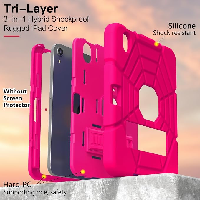 Grifobes Case for iPad mini 7th 2024 (A17 Pro) / Mini 6th Generation 2021 8.3 Heavy Duty Shockproof Cover with Pencil Holder Stand for i Pad Mini 7/6 Gen 8.3 inch Case (Black+Red+Red)