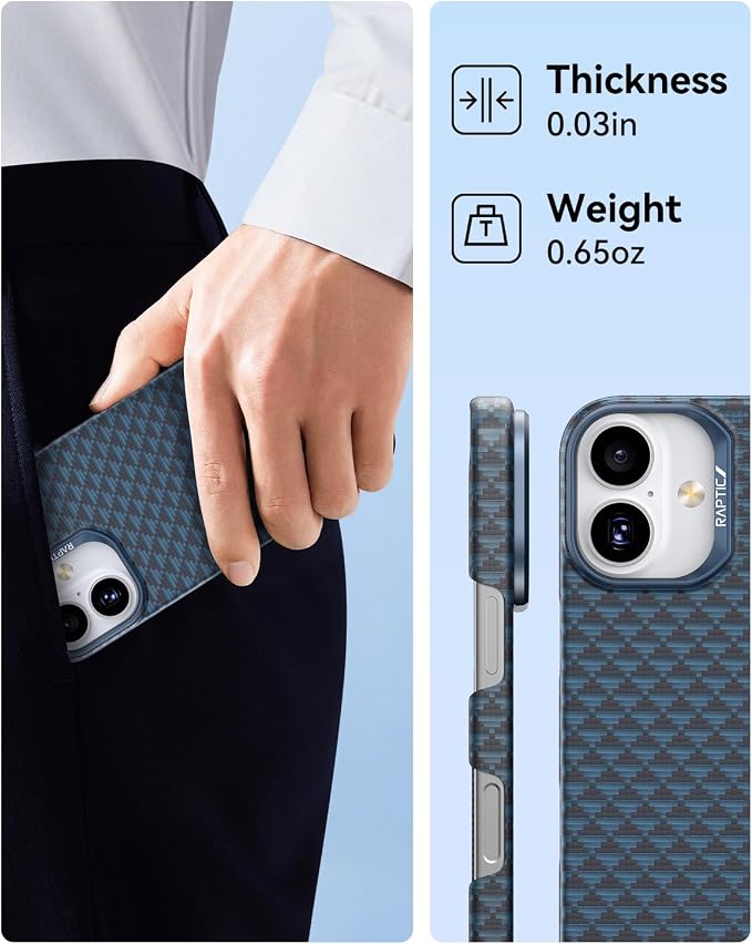 RAPTIC Aramid Fiber Case for iPhone 16 Pro Compatible with MagSafe Non-Slip &amp Slim 600D Aramid Fiber [Military Grade Drop Tested] Anti-Scratch Shockproof Protective Case 6.3 inch Black