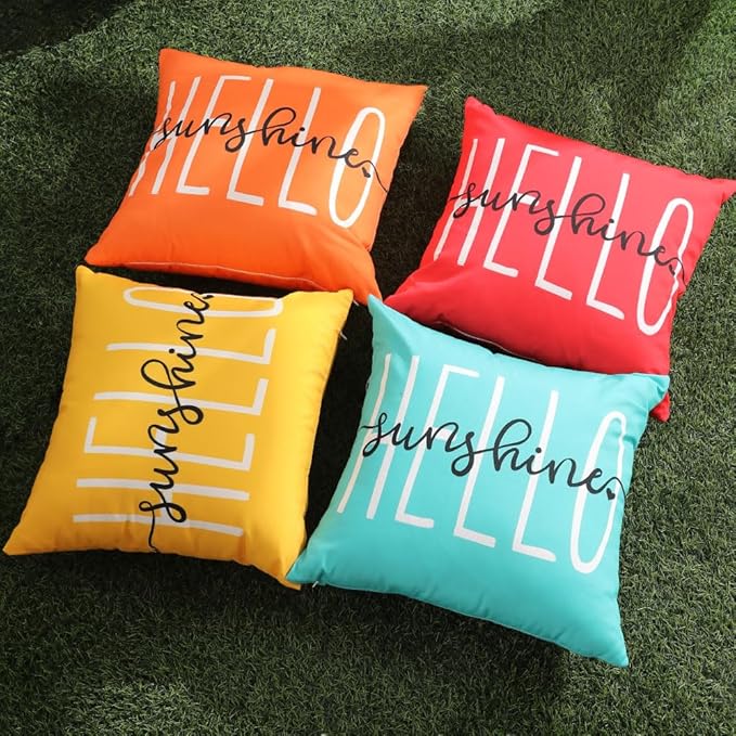 DFXSZ Outdoor Pillow Covers 20x20 Inch Set of 2 Hello Sunshine Decor Blue Green Waterproof Throw Pillow Covers Summer Outdoor Waterproof Pillow covers Decor for Patio Funiture Garden Sofa Couch 020D20