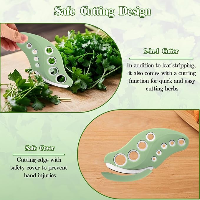 Herb Stripper 9 Holes with Herb Cutter, Stainless Steel Herb Leaf Stripping Tool, Herb Cutter Tool, Herb Leaf Peeler for Fresh Herbs Collard Greens Thyme Basil Rosemary Stripper, Dishwasher Safe