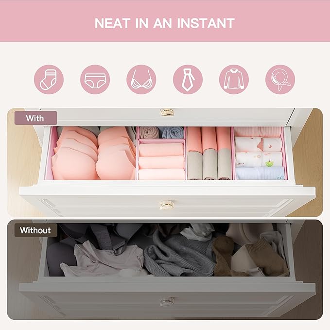 Criusia Drawer Organizer Clothes, 21 Pack Dresser Organizer for Baby Clothes, Underwear, Sock - Foldable Closet Organization and Storage Dividers Bins for Nursery, Bedroom (Pink)