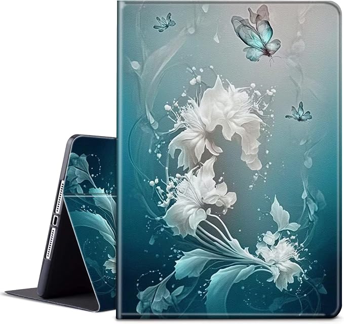 for Galaxy Tab S7 FE 5G Case 2021 PU Leather Smart Cover with Adjustable Stand &amp Auto Wake/Sleep Case for Samsung Galaxy S7 FE 5G/S8 Plus/S7 Plus 12.4 inch - Blue Art Butterflies