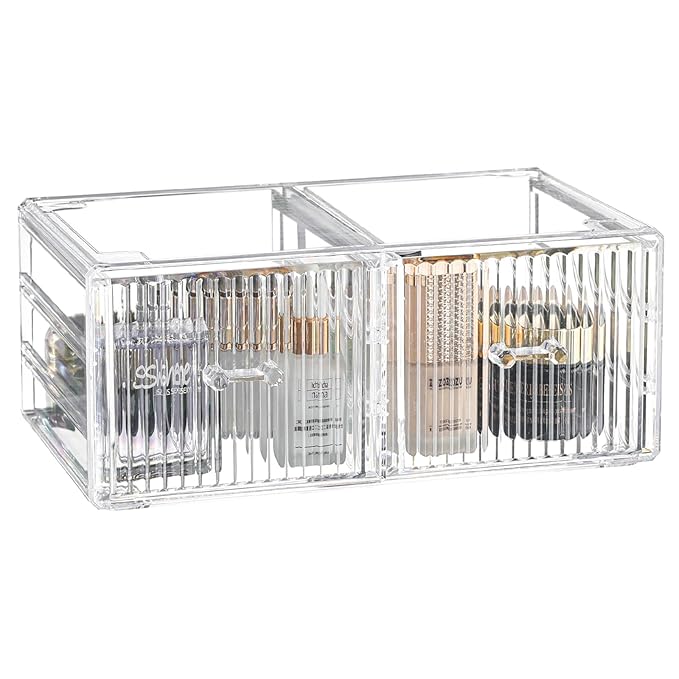 Cq acrylic Clear Plastic Makeup Organizer With 3 Drawers,Stackable Acrylic Drawers for Vanity Counter, Makeup Storage Organizer for Bathroom,Medicine,Accessory,Beauty Supplies Containers,Pack of 1