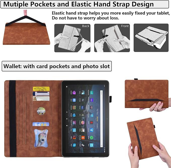 Fire HD 8 Case Slim Folding Stand Auto Wake/Sleep Wallet Case with Cards/Cash Holder for Amazon Fire HD 8(8th/7th/6th Gen 2018/2017/2016 Release)-Black