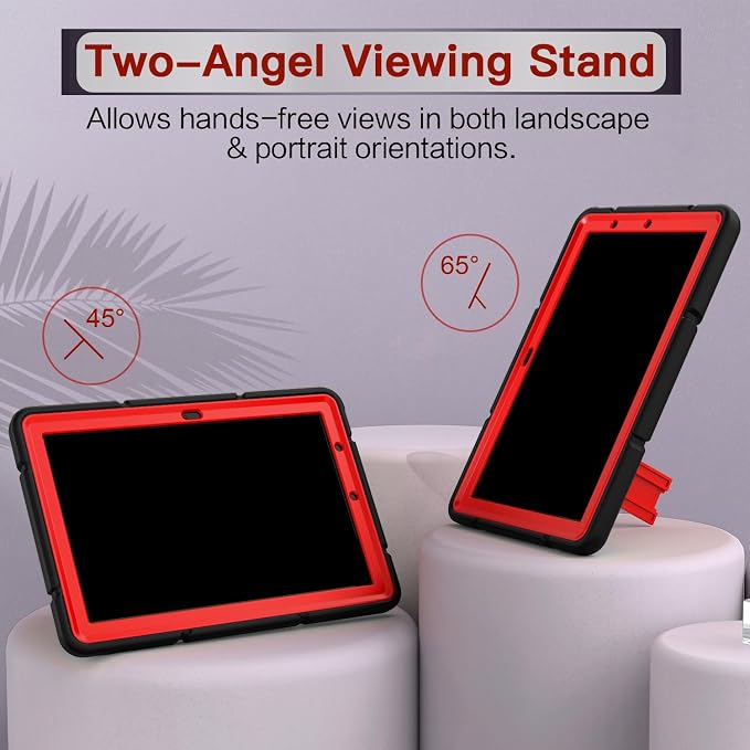 Grifobes (for 13th/11th Generation 2023/2021 Release) Tablet 10/10 Plus Tablet 10 Kids/Kids Pro 3-in-1 Heavy Duty Shockproof Rugged Protective Cover with Stand (Black+Red+Red)