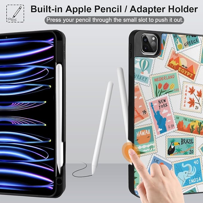 Case for iPad Pro 12.9 inch 6th Generation 2022 Built-in Pencil Holder + Trifold Stand + Auto Wake/Sleep + Protective Cover for iPad Pro 12.9 5th/4th/3rd Gen- Bear