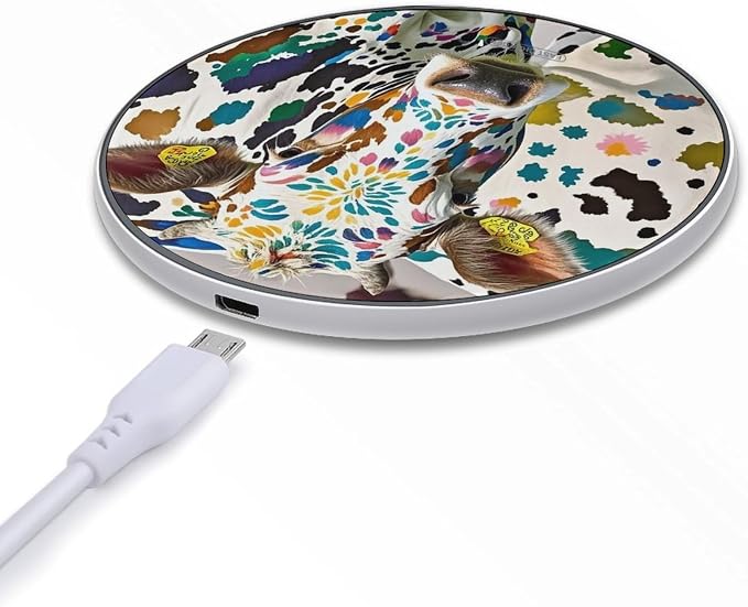 Cow Spot Wireless Charger Portable 10W Fast Wireless Charging Pad Compatible with Phone Ultra-Thin Charging Station Lightweight Charger Mat for Travel Home Office Desk