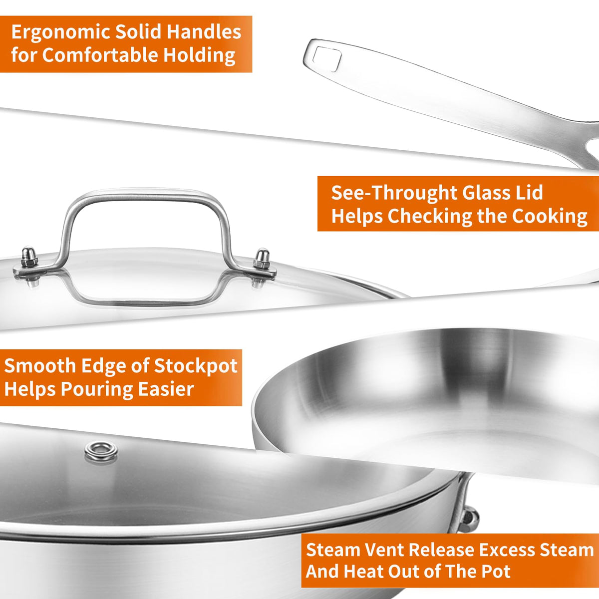 DELARLO Tri-Ply Stainless Steel Frying Pan 8" kitchen skillet
