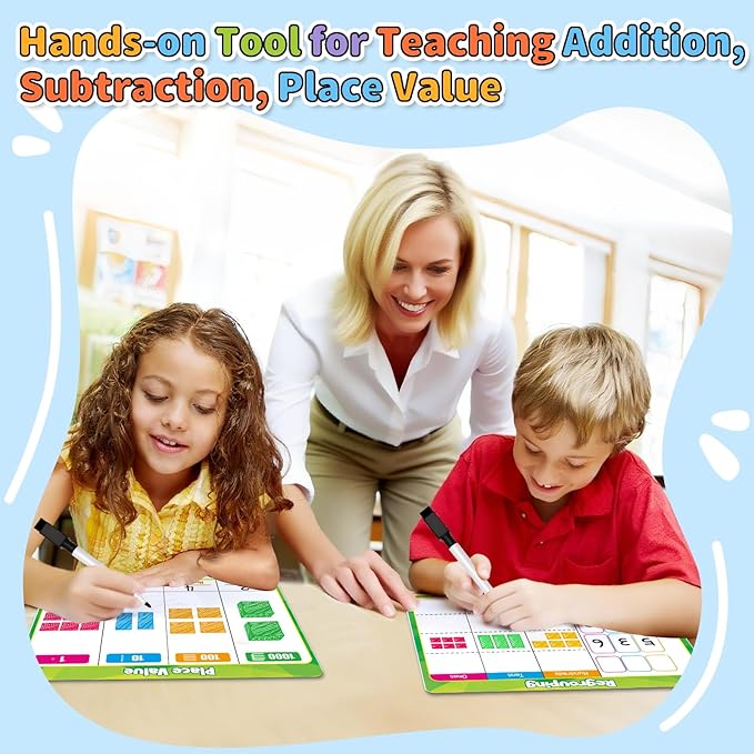 12 Pack Place Value Chart Dry Erase Flash Cards,9" x 12" Base Ten Addition and Subtraction Regrouping Math Manipulatives 1st 2nd 3rd Grade Classroom Must Haves Teacher Homeschool Supplies