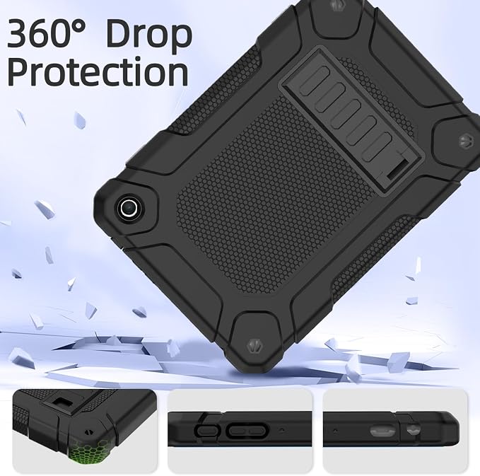 MENZO All-New Case for 8 Tablet Slim Shockproof Rugged High Impact Protective Case with Kickstand Black