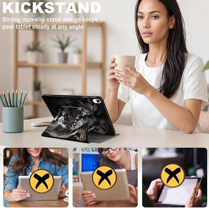 for iPad 11th Generation (A16 2025) 11 / iPad 10th Gen 10.9 2022 Case 360° Rotating PU Leather Stand Cover with Auto Sleep/Wake Shockproof TPU Backl Raccoon Perched