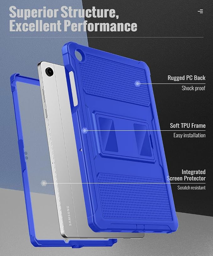 MoKo Shockproof Case Fit Samsung Galaxy Tab A11+ Plus/ A9+ 11 Inch | Full Body Rugged Stand Back Cover with Built-in Screen Protector for Galaxy Tab A11+/ A9+ Tablet Light Gray