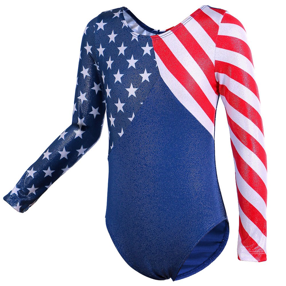 BAOHULU Gymnastics Leotards for Toddler Girls Patriotic Sparkle Red White Blue Athletic Dancewear KHB146_US_8A
