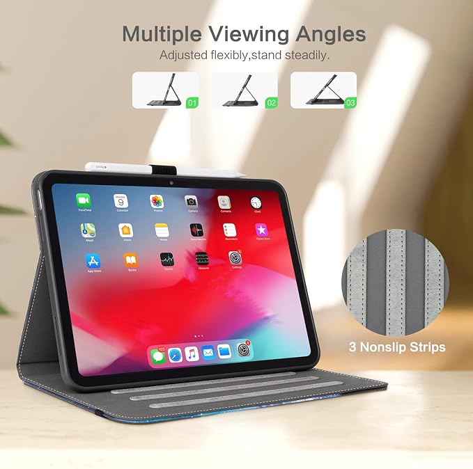 Lokigo Case for iPad (A16) 11th/10th Generation Aurora Forest | for iPad 11th-11 Inch/10th-10.9 Inch Stand Cover Pencil Holder/Hand Strap/Pocket Support Touch ID Auto Wake/Sleep