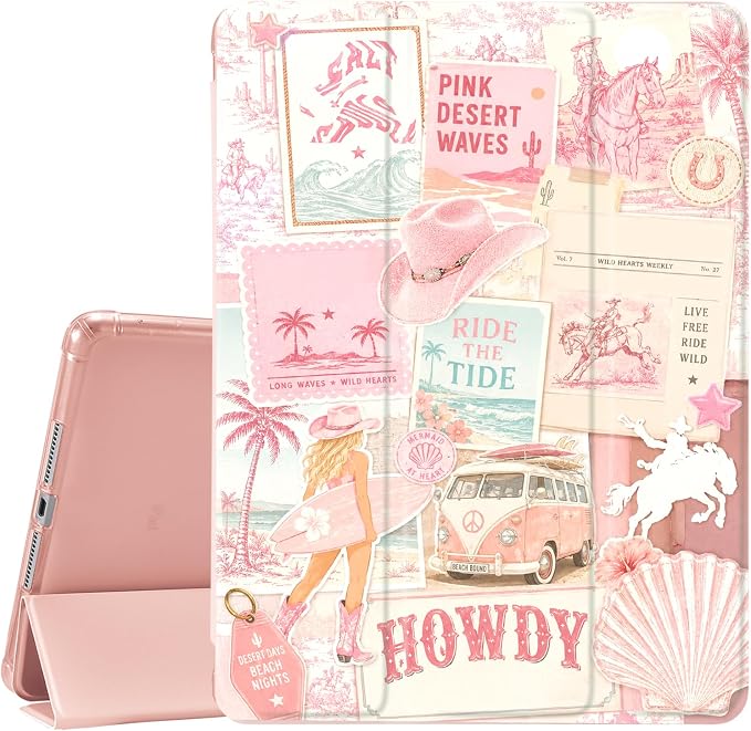 JOYLAND Pink Bow Compatible with iPad 6th/5th Generation (2018 2017 Model 9.7 Inch)iPad Air 2/Air 1 (9.7 Inch) with Pencil Holder-Trifold Stand Protective Cover with Soft TPU BackBlack