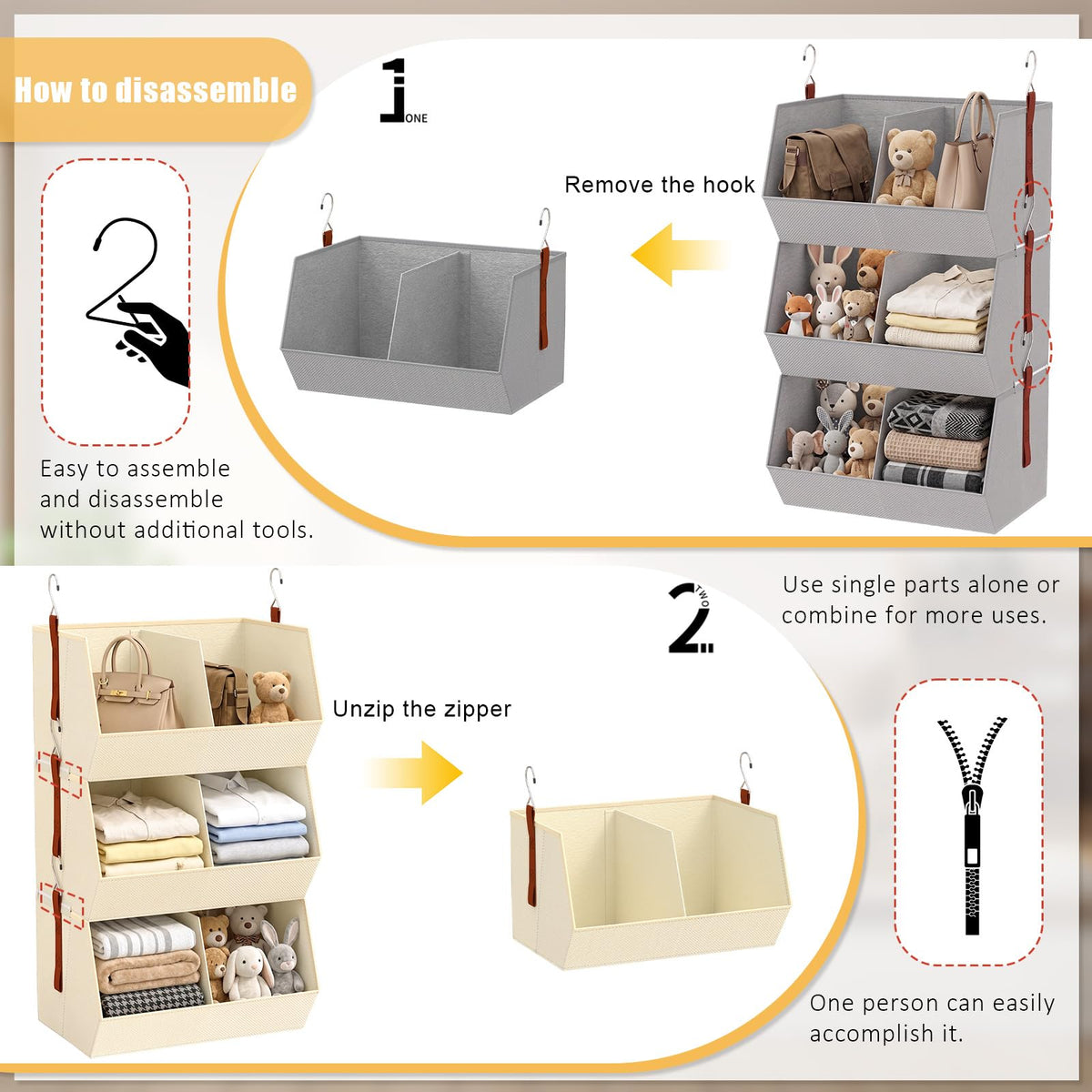 WHEEXIAG Hanging Closet Organizer, Closet Organizers and Storage, Hanging Closet Organizer Extra Large - Fabric Closet Hanging Organizer for Home, Dorm, Rv,Handbags, Underwear, Sock. Beige - 1 Pack