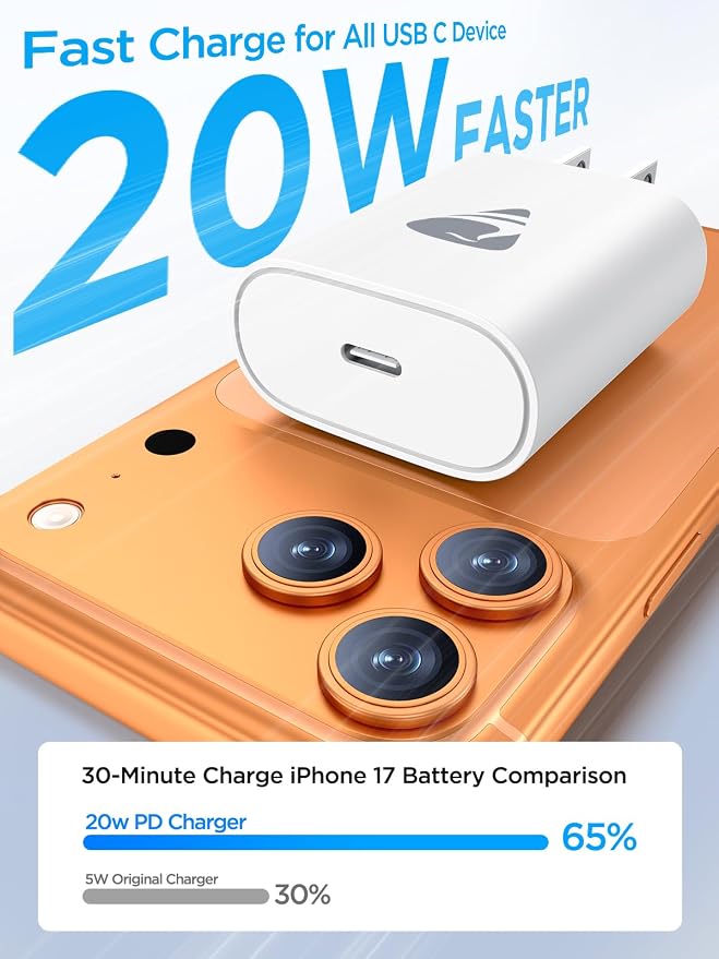 Aioneus USB-C Charger Block (20W PD) + USB-A to USB-C Cable – Combo Savings | Note: Interfaces Do NOT Match Directly – Buy Together &amp Save