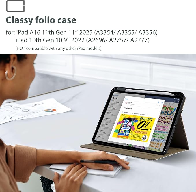 ProCase for iPad A16 11th Generation 11” 2025/iPad 10th Generation 10.9” 2022 with Pencil Holder iPad 11/10 PU Leather Case Business Stand Cover Smart Folio with Hand Strap Front Pocket -Berrypurple