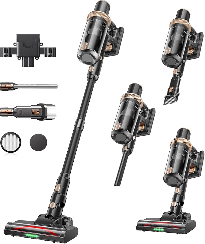 Cordless Vacuum Cleaner, 450W 48KPA 60Mins Vacuum Cleaners for Home,Anti-tangle Wireless Vacumm,Rechargeable Vacuum With Green Light,Powerful Stick Vacuum for Carpet/Hardwood Floors,Pet Hair,Black