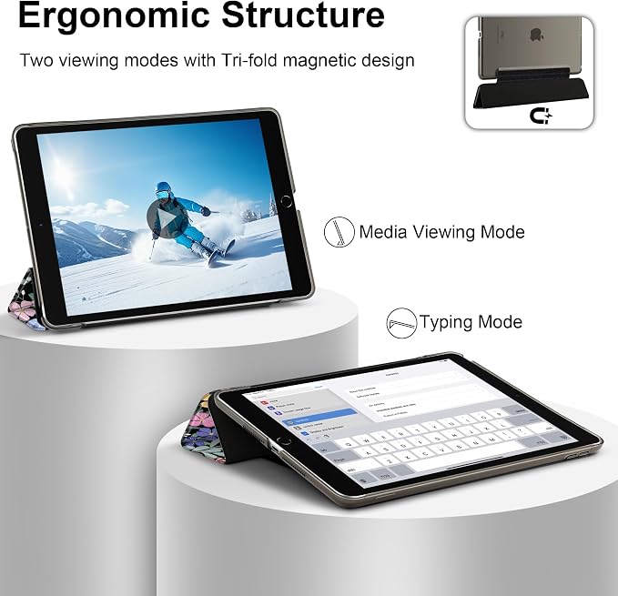 Compatible with iPad 10.2 Inch Case 2021 2020 2019 Smart Lightweight Trifold Stand Hard Plastic Transparent Cover Support Auto Sleep/Wake for iPad 10.2 9th/8th/7th Gen - Bear &amp Cherry