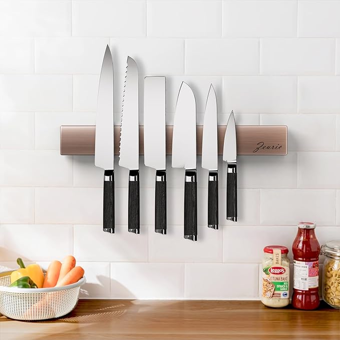 Zeuric 16 Inch Acacia Wood Magnetic Knife Holder Wall Mount - Heavy Duty Knife Magnet Strip for Refrigerator, Kitchen Cabinet & Countertop Storage