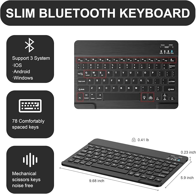 Soke for iPad (A16) 11th/10th Gen Case with Keyboard Black Marble | For iPad 11/10.9 inch(2025/2022) 7 Color Backlight Magnetic wireless Detachable Keyboard Case Built-in Pencil Holder