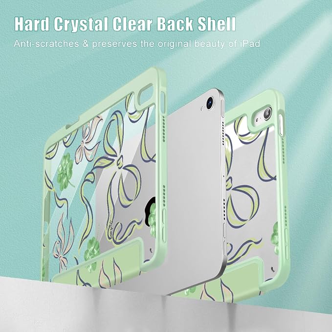 Case for iPad mini (A17 Pro 7th Generation) 2024/iPad Mini (6th Gen) 8.3 Inch with [Built-in Pencil Holder] Shockproof Cover with Clear Transparent Back Shell &amp Auto Wake/Sleep - Blue Bows
