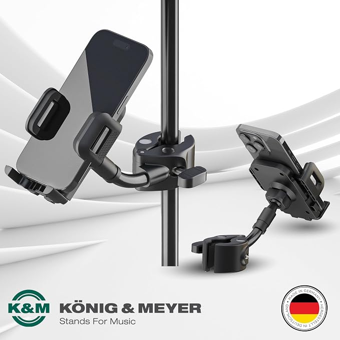 K&ampM Konig &amp Meyer Smartphone Holder | Black Phone Holder with Quick Release Button | Phone Stand with 360 Degrees Rotation | 0.21kg