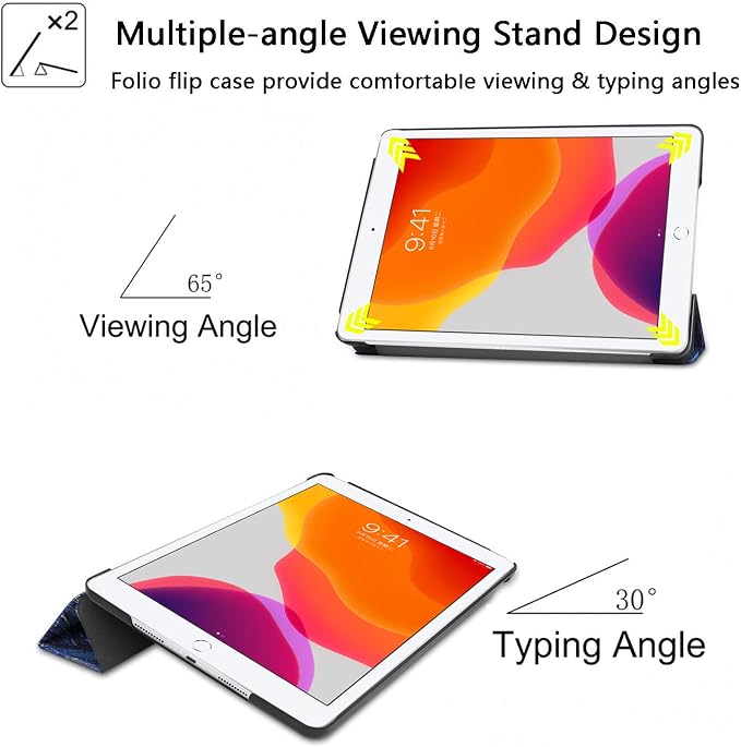 for Apple iPad 10.2 Case 9th/8th/7th Generation Cover (2021/2020/2019) with Auto Wake/Sleep Ultra Thin Lightweight Trifold Stand Folio PU Leather &amp Hard Back Hybrid Cover Almond Blossom
