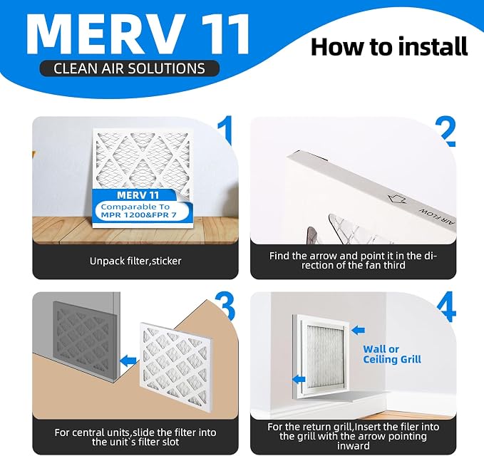 14x25x1 Air Filter, MPR 1200 & FPR 7, MERV 11 Pleated Air Filter