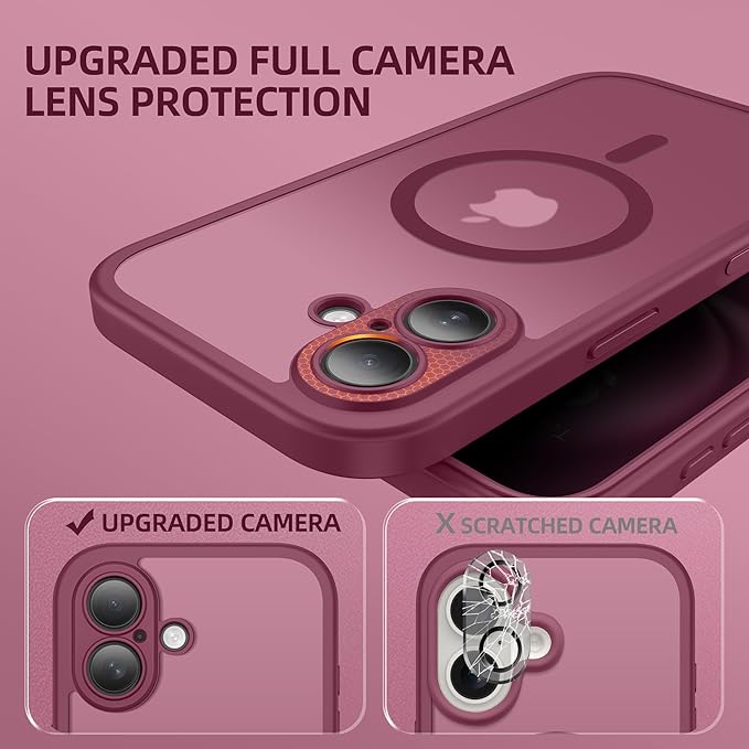 BERFY Magnetic for iPhone 16 Case, Compatible with MagSafe, Built-in Privacy Screen Protector and Upgraded Camera Protection, Anti-Spy Full Body Shockproof Phone Case for 16 6.1", Dark Red