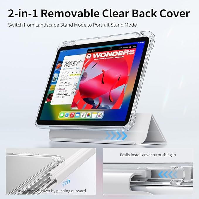 Hybrid Case for iPad Pro 11 Inch 4th/3rd/2nd Generation (2022/2021/2020) with Pencil Holder 2 in 1 Detachable Cover with Clear Transparent Back Shell Support 2nd Gen Pencil Charging Black
