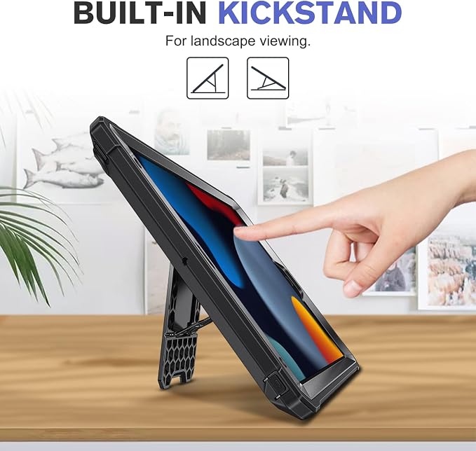 Fintie Shockproof Case for iPad 9th / 8th / 7th Generation 10.2 in Black | Tuatara Series Dual-Layer Rugged Hybrid Bumper Cover Built-in Kickstand &amp Screen Protector
