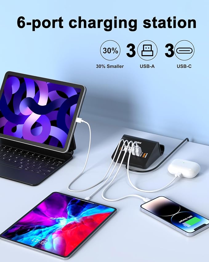 USB C Charging Station 35W VHBW 6 Port 3A and 3C(1Port *USB-C PD20W Fast) Desktop Fast Charging Station for iPhone 14/13/12Samsung Galaxy S23/S22/S21etc