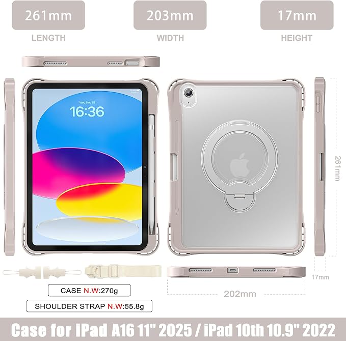 Dteck for Apple iPad 11 inch (A16 11th Gen) iPad 10.9 inch (10th Gen) Slim Clear Case with Kickstand Pencil Holder Reinforced Shockproof Corners Soft TPU Lightweight Protective Cover Transparent